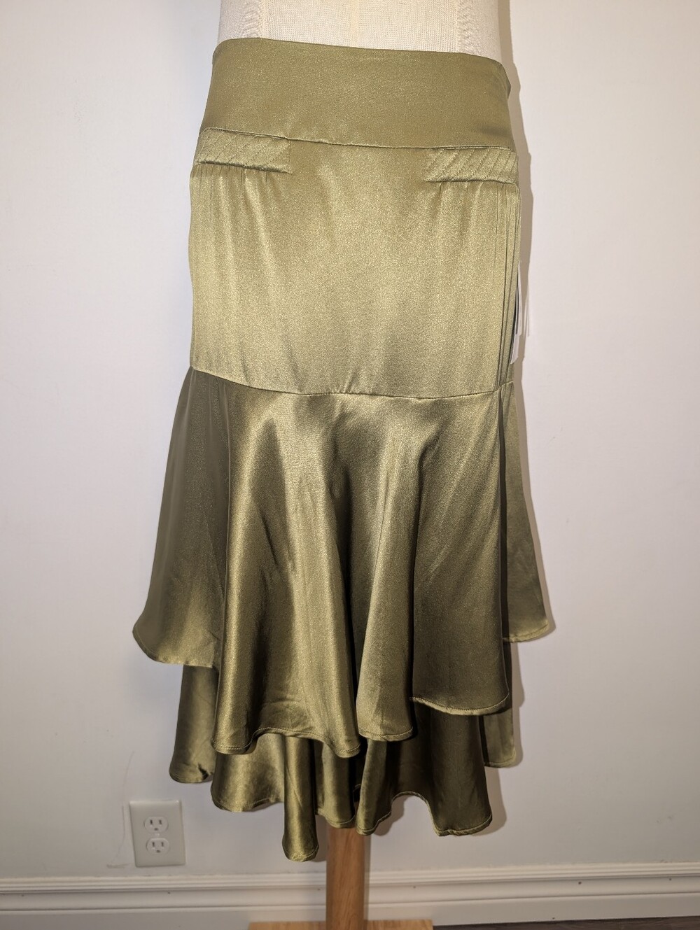 Green Silk Tiered Flounce Skirt